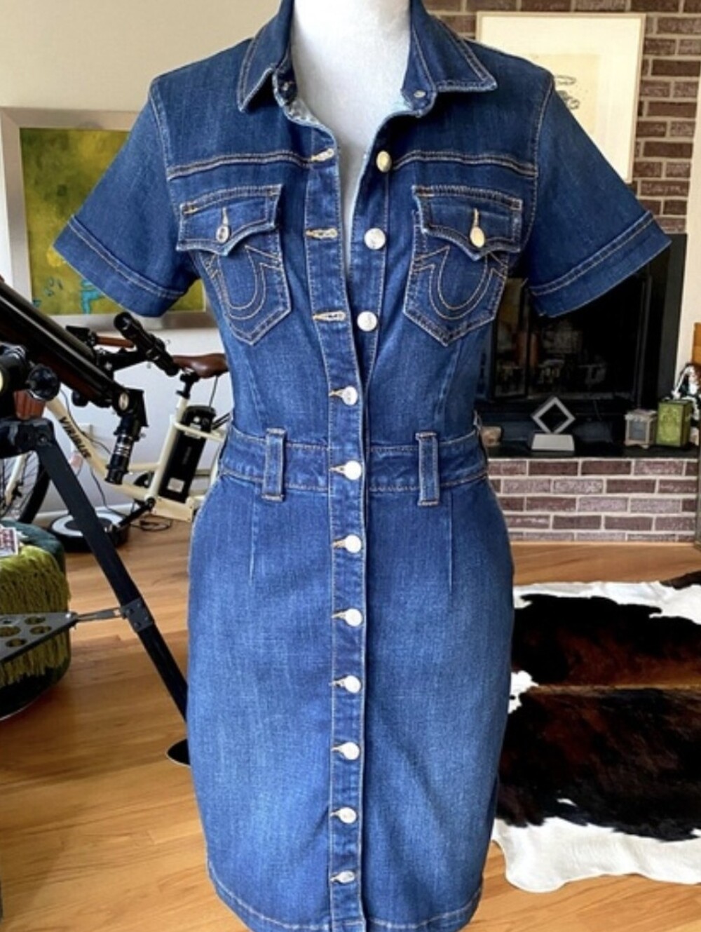 True Religion— Dark Blue Denim,  Button-Down Shirt Dress -S PERFECT